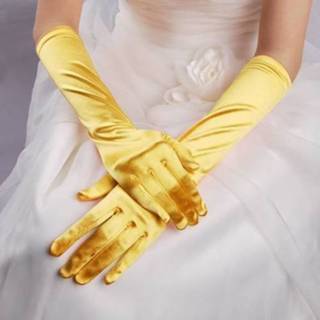 👉 Zonnebrandcreme geel satijn active Bruidhandschoenen lange vintage reizen zonnebrandcrème jurk bruiloft handschoenen (felgeel)