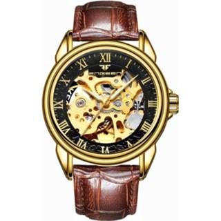 👉 Waterdicht horloge zwart leer goud active mannen FNGEEN 8866 heren mode dubbelzijdig hol automatisch mechanisch (leer geheel oppervlak)
