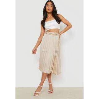 👉 Petite Geplooide Satijnen Midi Rok, Champagne