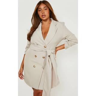 Plus Wikkel Blazer Jurk Met Geplooide Mouwen, Stone