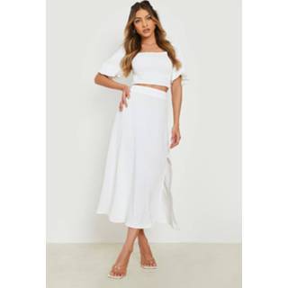 👉 Geplooide Crop Top Met Textuur En Midi Rok, Ivory