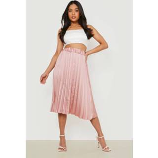 👉 Petite Geplooide Satijnen Midi Rok, Rose