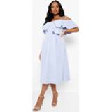 👉 Skater jurk blauw Sky Blue Plus Scuba Midi Met Uitgesneden Schouders,