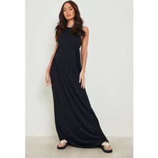 👉 Zwangerschap Maxi Jurk Met Racer Hals, Black