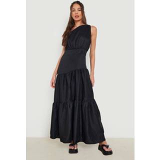 👉 Maxi Jurk Met Eén Blote Schouder En Laagjes, Black