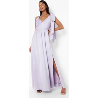 👉 Gedrapeerde Maxi Jurk Met Schoudervulling En Strik, Lilac