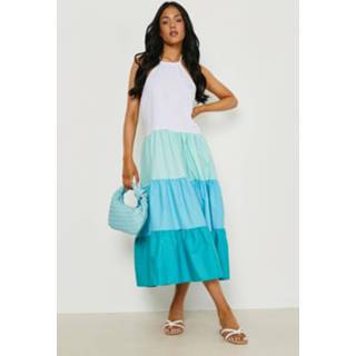 👉 Tall Colour Block Halter Poplin Midi Jurk, Mint