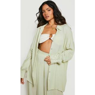 Gekreukelde Duurzame Strand Blouse Met Kraag, Sage Gekreukelde Duurzame Strand Blouse Met Kraag, Sage