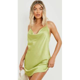 👉 Satijnen Mini Strand Jurk Met Losse Col, Chartreuse