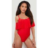 👉 Badpak Met Gedrapeerde Mouwen En Franjes, Red