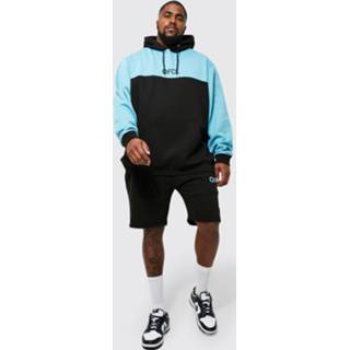 👉 Plus Gestreept Colour Block Official Trainingspak Met Shorts, Black