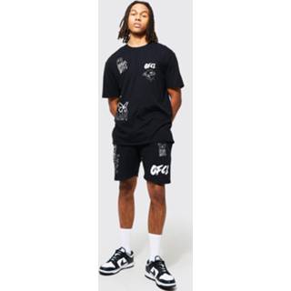 👉 Oversized Ofcl Graffiti Top Met Rugopdruk En Shorts Set, Black