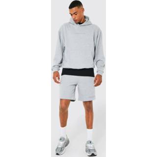 👉 Dik Loopback Trainingspak Met Capuchon En Shorts, Grey Marl