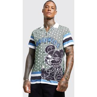 👉 Slub Evil Teddy Overhemd Met Revers Kraag, Green