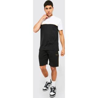 👉 Slim Fit Colour Block Set Met Shorts En Biezen, Black