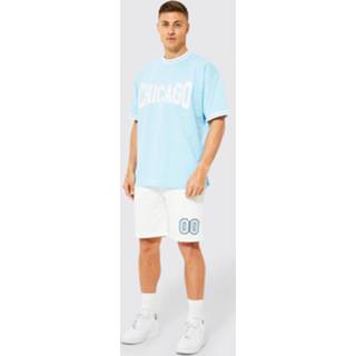 👉 Oversized Gestreepte Geribbelde Chicago Set Met Shorts, Light Blue