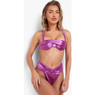 👉 Satijnen High Waist Bikini Broekje Met Taille Detail, Purple