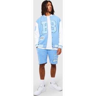 👉 Oversized Trainingspak Met Varsity Bomberjack En Shorts, Light Blue