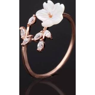 👉 Ringmat rose goud active mooie temperament zirkoon bladeren schelp bloem open ring, ringmaat: 18 mm