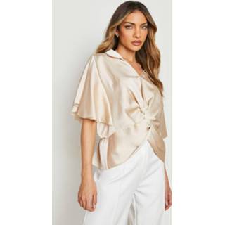 👉 Gedraaide Blouse Met Engelenmouwen, Champagne