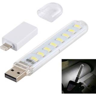 Nachtlamp wit active 8LEDs 5V 200LM USB LED-boeklicht Draagbaar nachtlampje, met 8-pins adapter (wit licht)