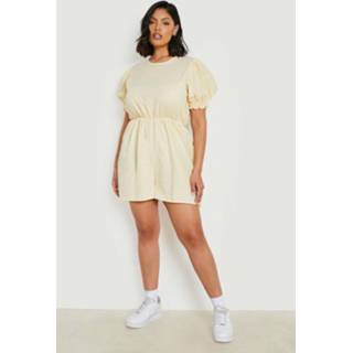 👉 Plus Geruite Katoenen Poplin Romper, Lemon