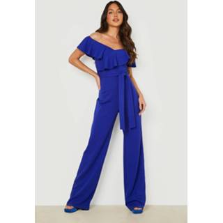 👉 Wide Leg Jumpsuit Met Open Schouders En Franjes, Cobalt