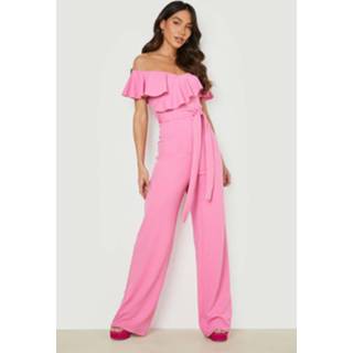 👉 Wide Leg Jumpsuit Met Open Schouders En Franjes, Hot Pink