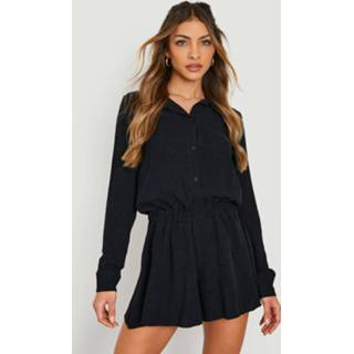 👉 Zwierige Linnen Romper Met Blouse Top, Black