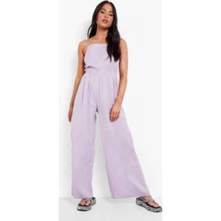 👉 Petite Linnen Wide Leg Jumpsuit Met Rug Bandjes, Lilac