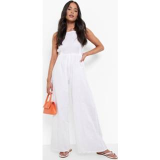 👉 Petite Linnen Wide Leg Jumpsuit Met Rug Bandjes, White