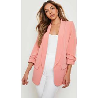 👉 Getailleerde Pastel Blazer Met Geplooide Mouwen, Coral