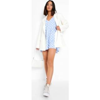 👉 Gesmokte Romper Met Stippen En Geplooide Mouwen, Light Blue