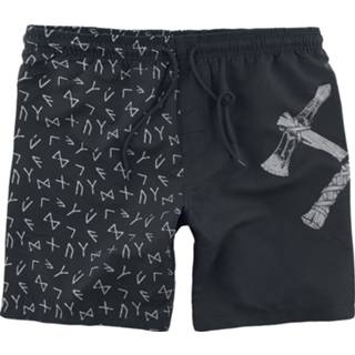 👉 Zwembroek zwart mannen m Black Premium by EMP - Badeshorts mit Runen und Thors Hammer Print 4064854441538