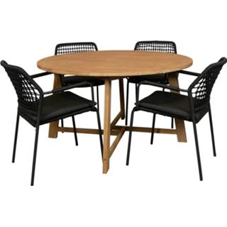 👉 Terrastafel teak Alexander tuintafel 130 rond met taste Barista stapel tuinstoel