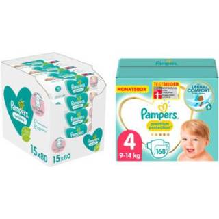 👉 Pamper 4 meisjes Pampers Premium Protection , maat 4, 9-14kg, maandbox (1x 168 luiers) en Sensitive Natte doekjes 1200 (15 x 80 stuks)