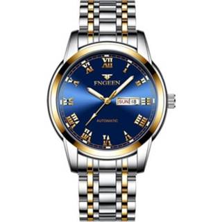 👉 Sporthorloge blauw goud active mannen FNGEEN 4002 heren Romeinse cijfer wijzerplaat student lichtgevende quartz horloge (tussen oppervlak)