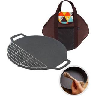 👉 Grill touw active Outdoor Camping BBQ Gietijzeren Pan, Stijl: Bakken Pan + Net Hennep Opbergtas