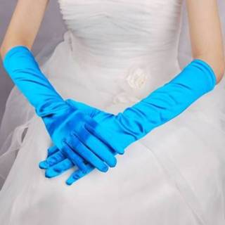 👉 Zonnebrandcreme blauw satijn active Bruidhandschoenen lange vintage reizen zonnebrandcrème jurk bruiloft handschoenen (Lake Blue)