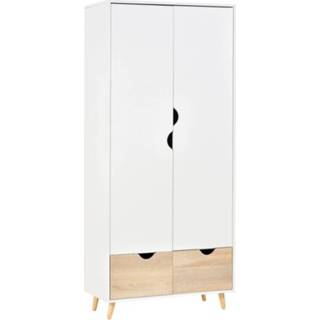 👉 Kledingkast wit active HOMdotCOM garderobekast met stang schuiflade + naturel 6011618110160