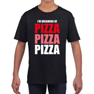 👉 Shirt zwart katoen kinderen Dreaming of pizza fun t-shirt voor