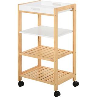 👉 Keukenwagentje wit grenen active HOMdotCOM Keukenwagen serveerwagen met schappen afneembaar dienblad + naturel 6011602924919