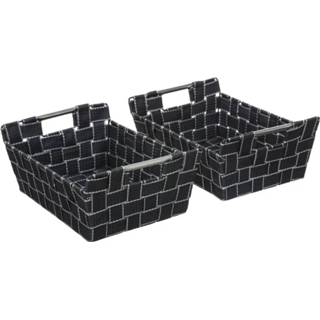 👉 Opbergmand grijs polypropyleen Set van 2x gevlochten opbergmanden rechthoek donker 28,5 x 20,5 11,5 cm