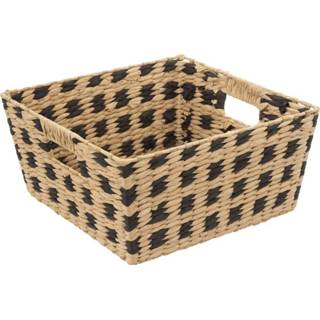 👉 Opbergmand beige zwart rieten riet Gevlochten vierkant beige/zwart 31 x 15 cm