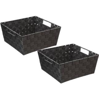 👉 Opbergmand grijs polypropyleen 4x stuks gevlochten opbergmanden vierkant donker 31 x 14 cm