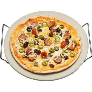 👉 Pizzasteen wit keramische keramiek rond 33 cm met handvaten