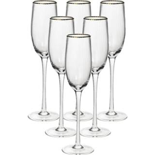 👉 Champagneglas transparant gouden glas Set van 6x champagneglazen/flutes rand Salon 210 ml