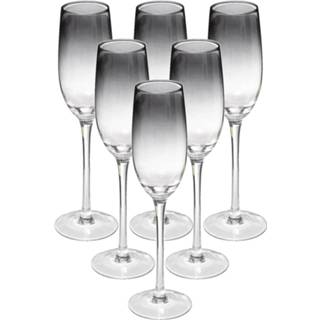 👉 Champagneglas zwarte transparant glas Set van 6x champagneglazen/flutes rand Sauvage 210 ml
