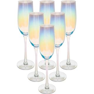 👉 Champagneglas transparant parelmoer glas Set van 6x champagneglazen/flutes Fantasy 210 ml