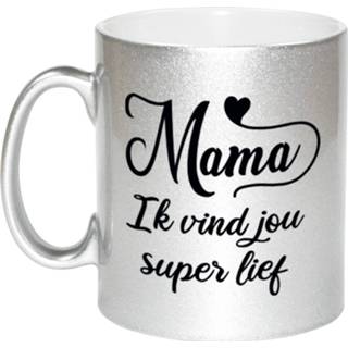 👉 Beker zilver keramiek volwassenen Mama ik vind jou super lief cadeau mok / 300 ml - mokken